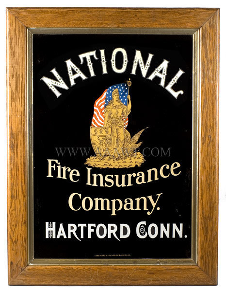 Antique Trade Sign, National Fire Insurance Company, Connecticut, entire view